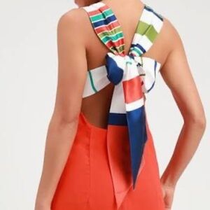 Lulu's Joyful Red Orange Multi Stripe Tie-Back Mini Dress